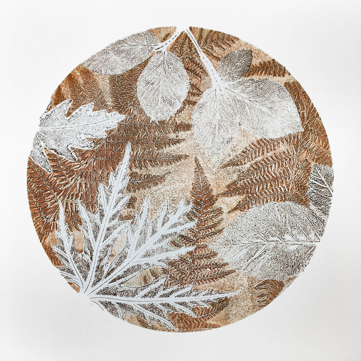 Orange Wild Woodland Original Circular Gelli Print