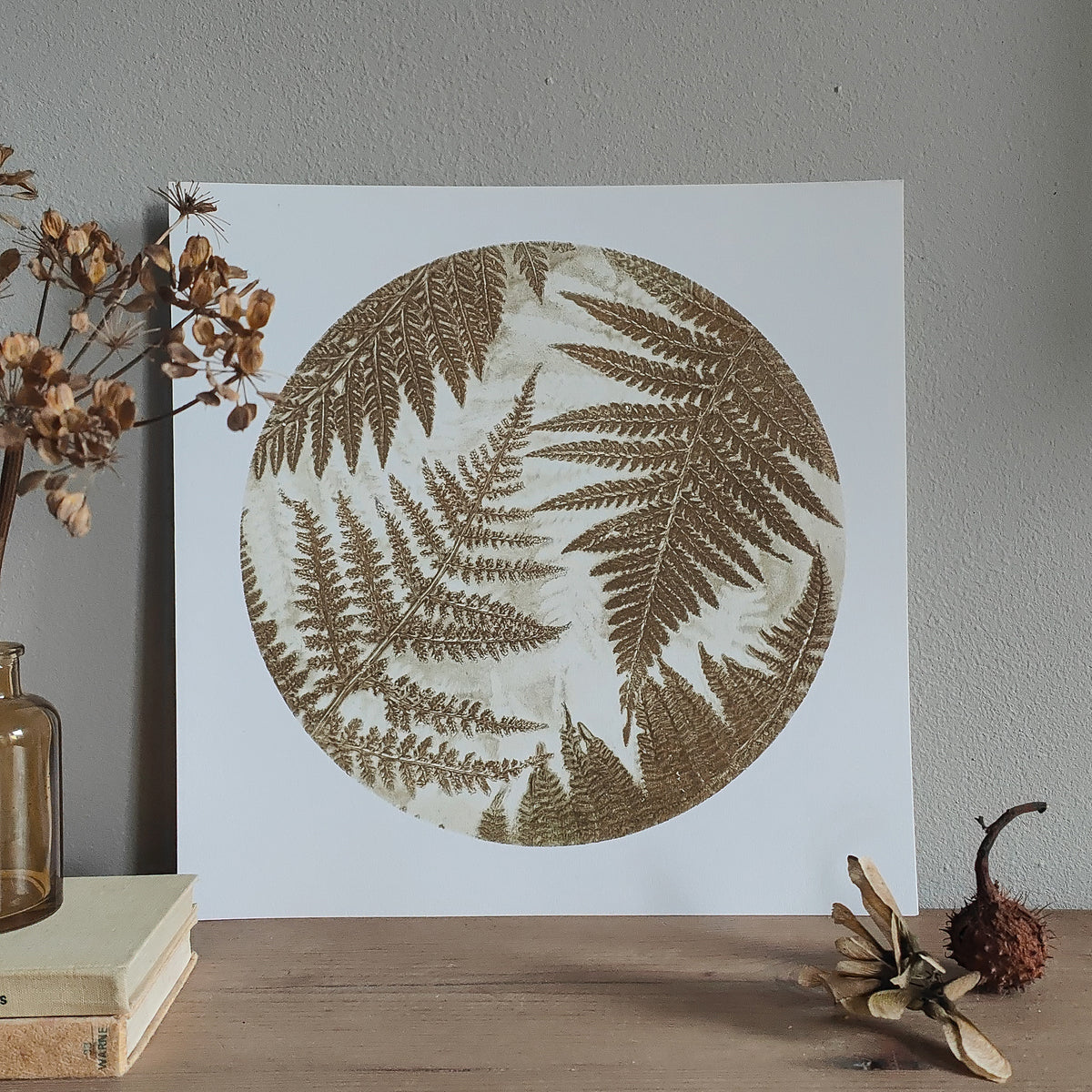 Golden Ferns Wild Woodland Original Circular Print