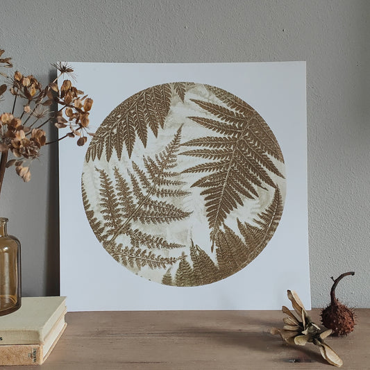 Golden Ferns Wild Woodland Original Circular Print