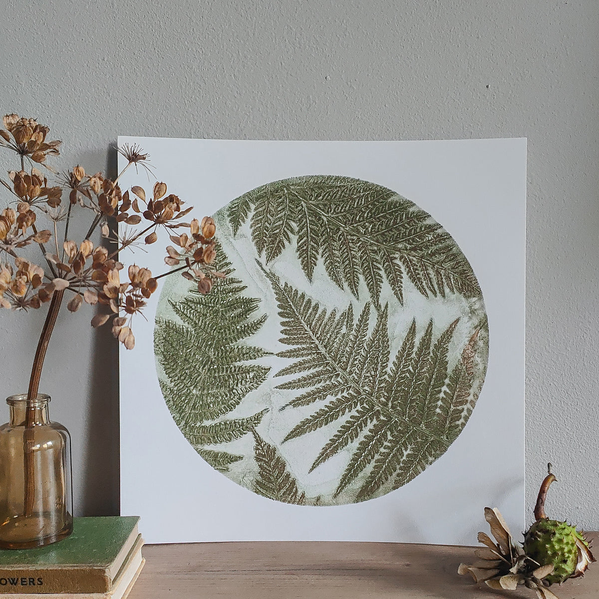 Burnished Green Ferns Original Wild Woodland Circular Print